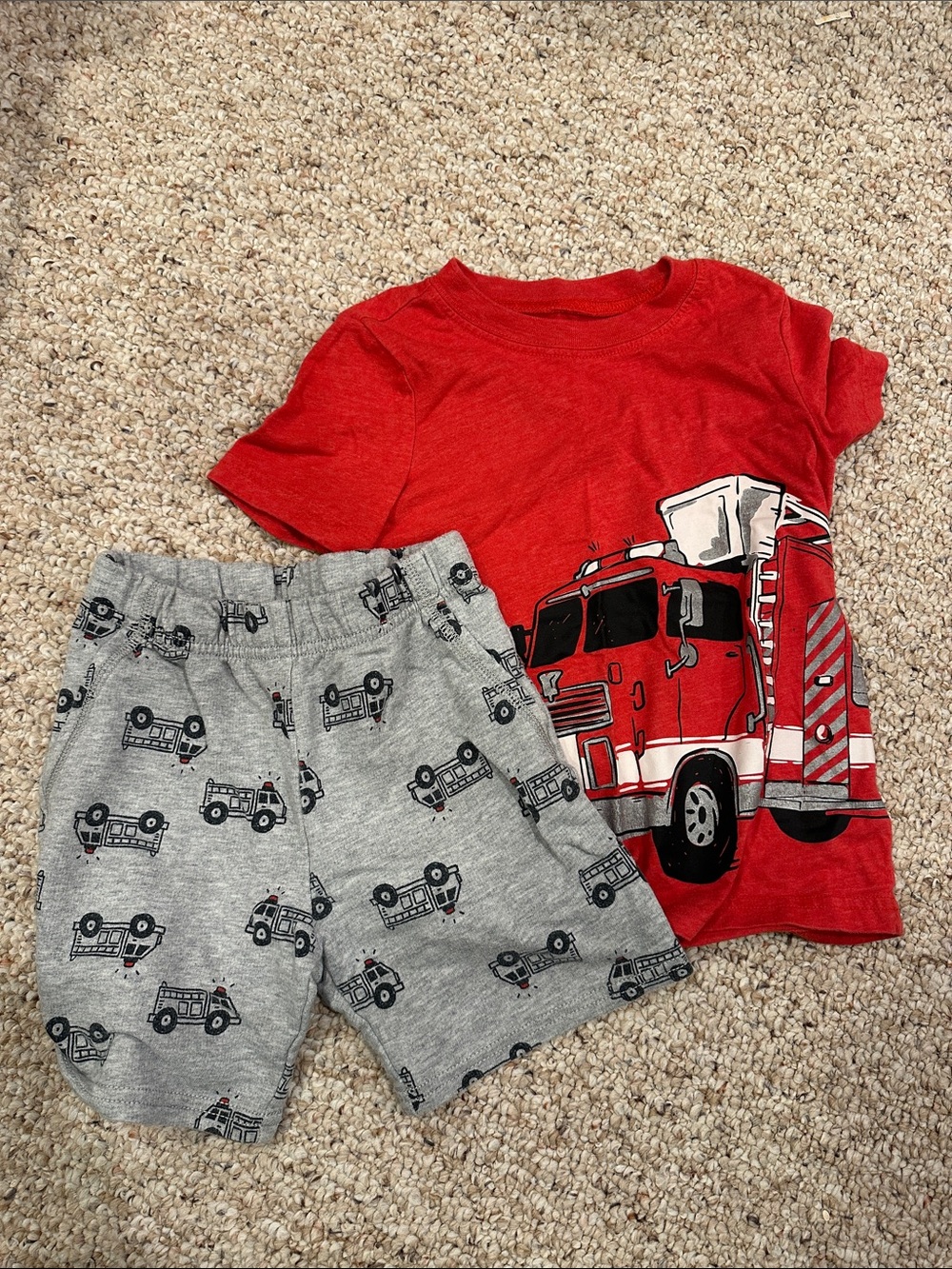 Carter's Red Fire Truck Tee with Gray Fire Truck Shorts